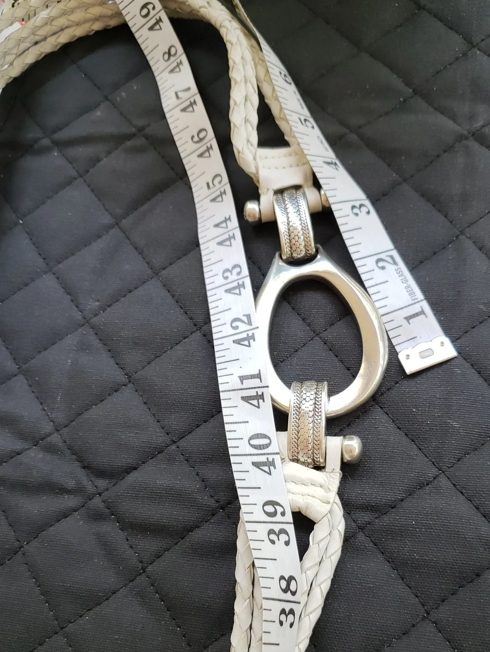 White Braided Leather Belt with Silver Hardware 38